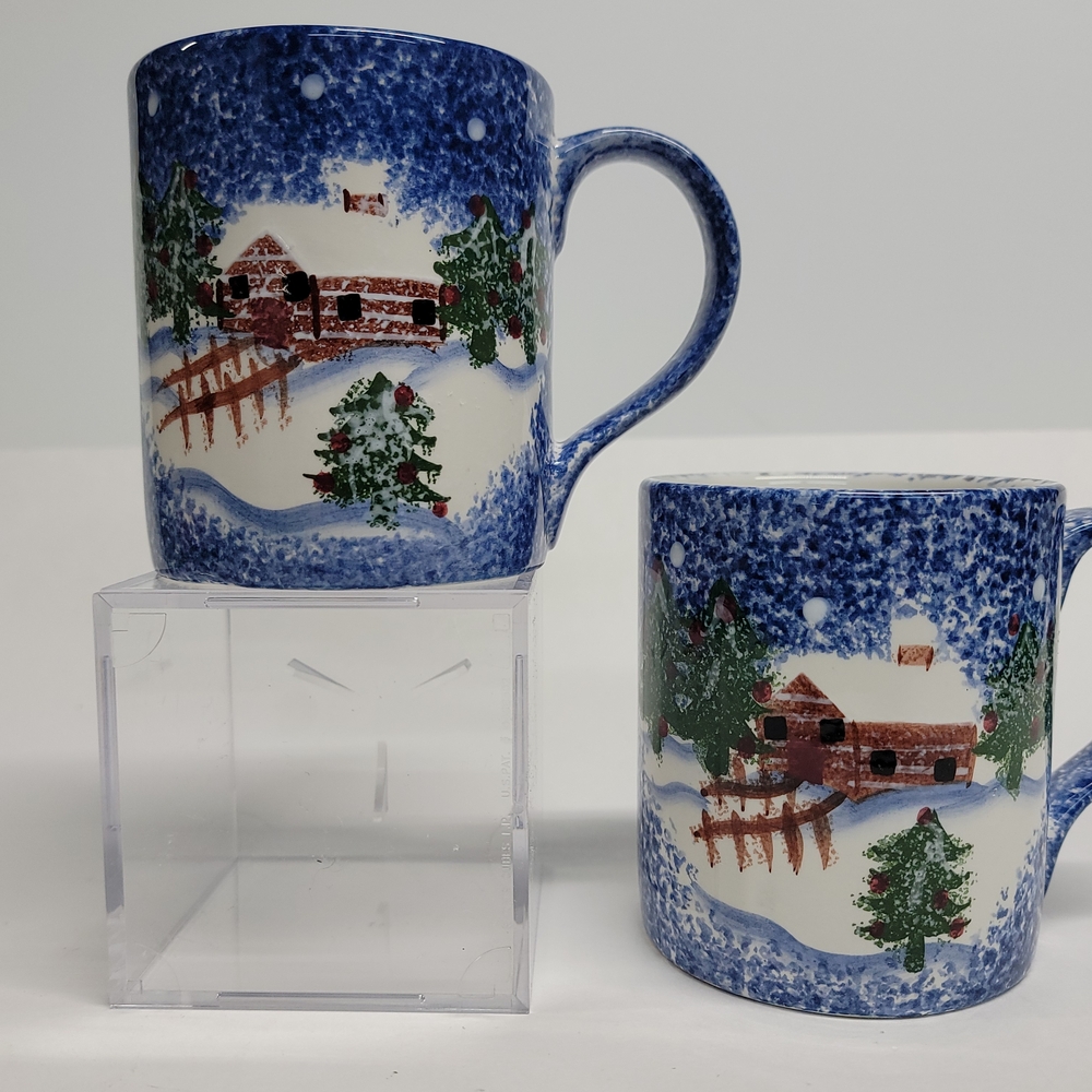 Cozy Cabin Blue Ceramic Mugs